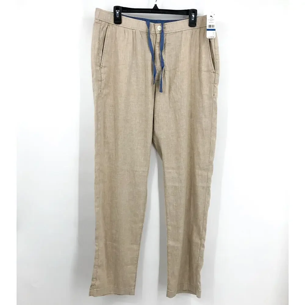 TOMMY BAHAMA Men's Beach Coast Linen Pants XL Stone Khaki 32